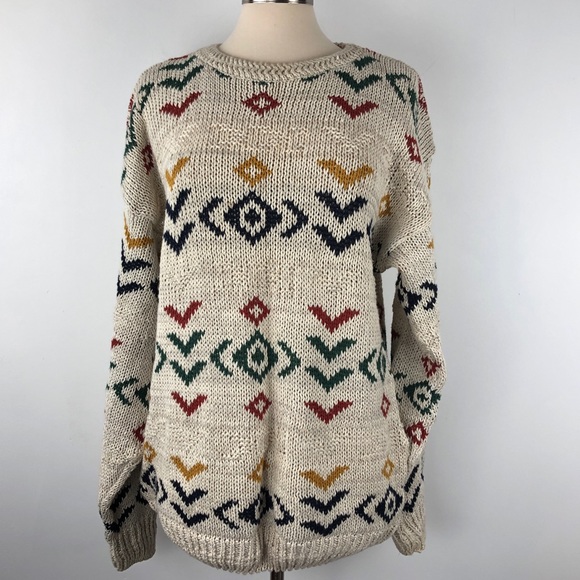 80s 90s Vintage Body Equip Beige Sweater aztec - Picture 1 of 7